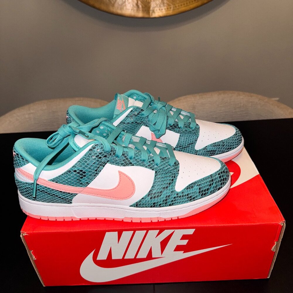Nike Dunk Low - Snakeskin Washed Teal/ Coral Size 10.5 - Brand New w/box